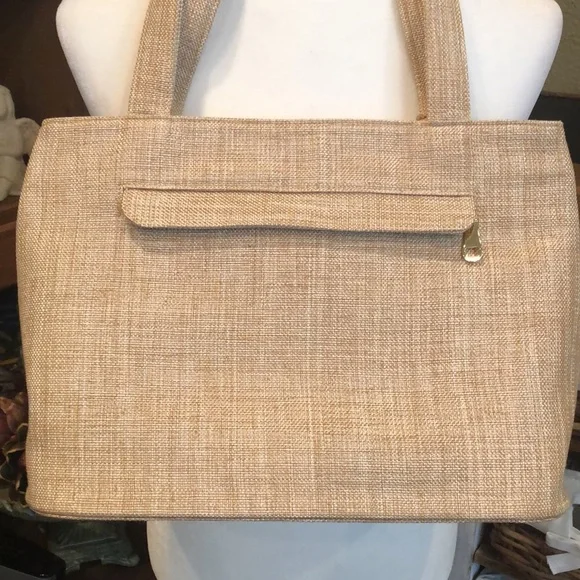 NEW DAVID JEFFREY Neutral Tote Handbag Double Handles Tassel Exterior Zip Pocket